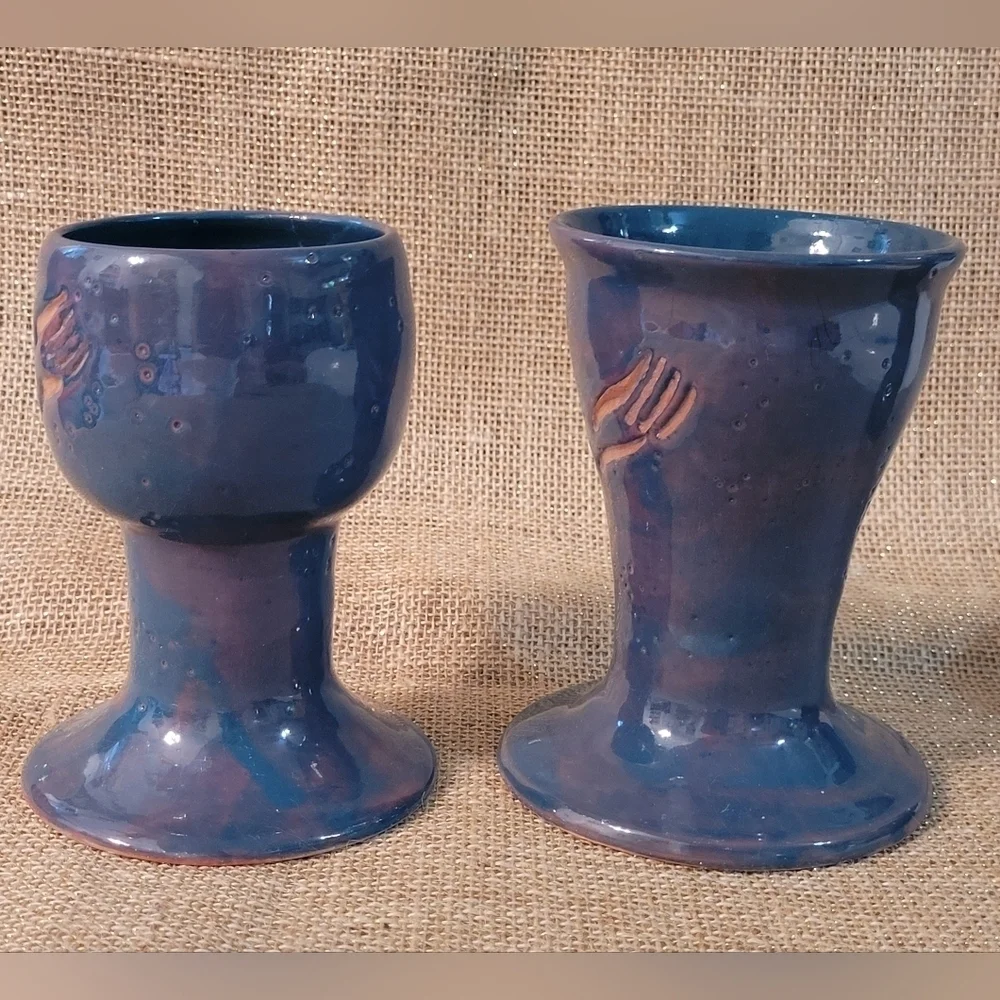 Art‎ Pottery Vase Set Of 2 Blue Glazed Terracotta ~ Great Gift Idea